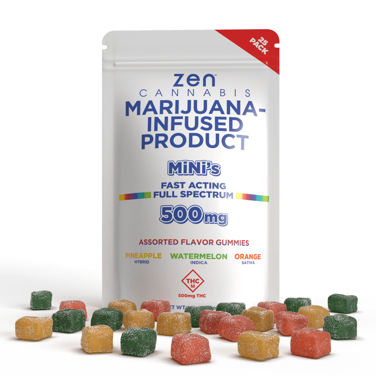 500MG SATIVA:HYBRID:INDICA ASSORTED FLAVOR GUMMIES