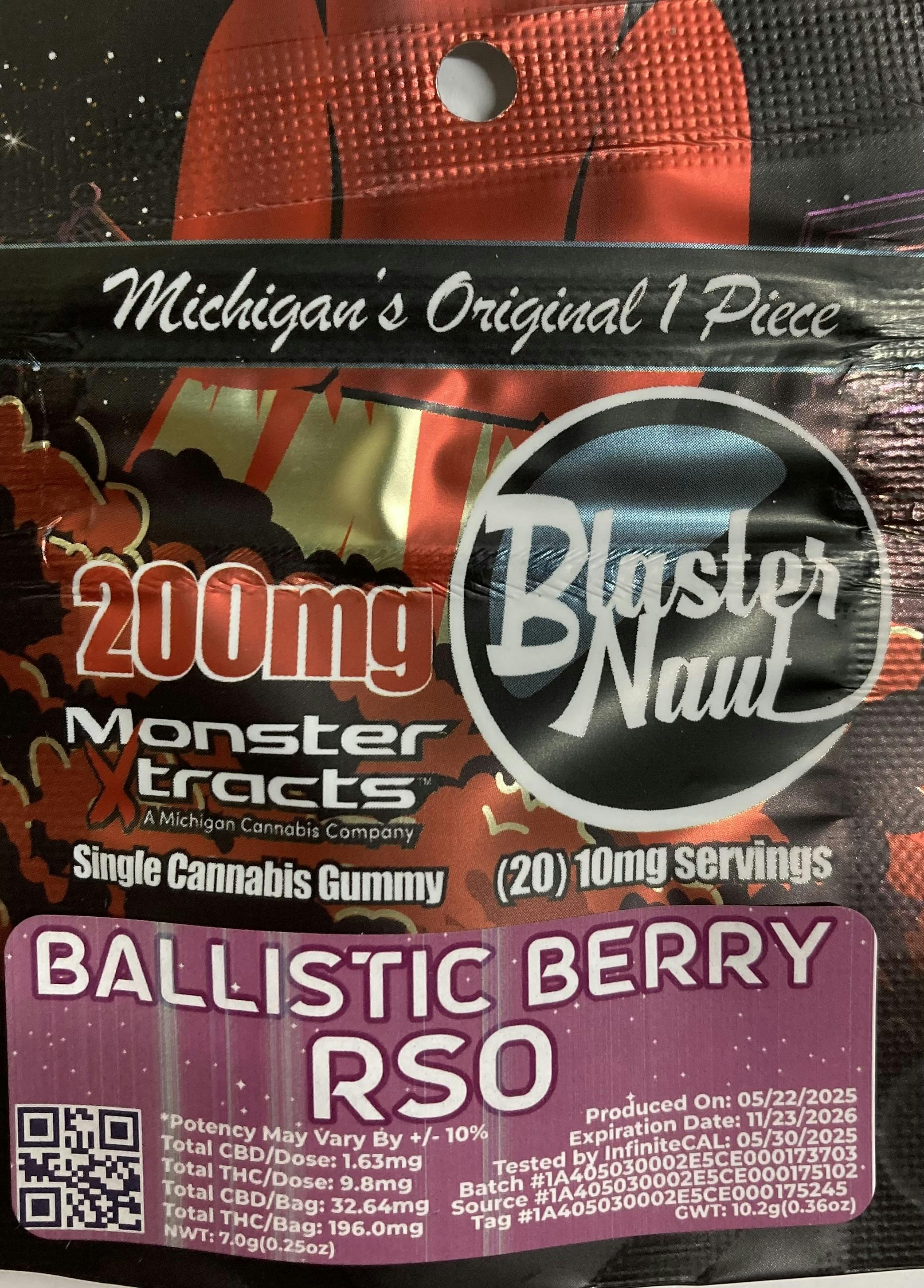 MONSTER XTRACTS I RSO BALLISTIC BERRY I BLASTERNAUT RSO GUMMY I 200MG