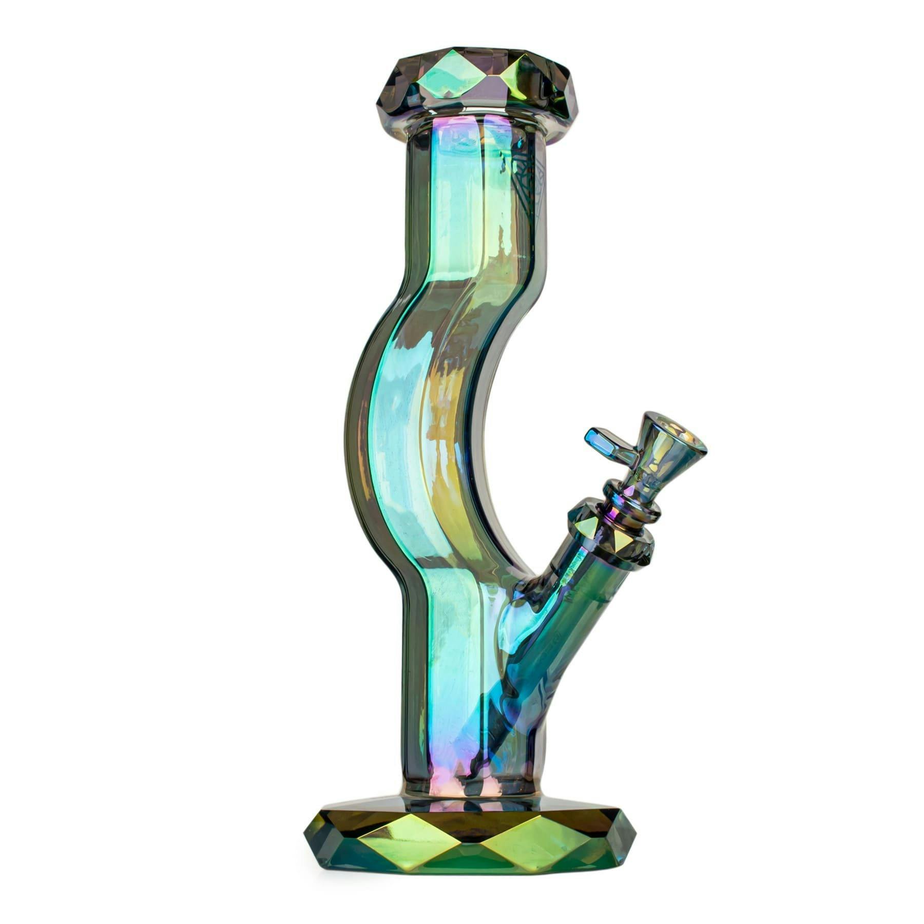 RED EYE TEK - 12" Tall Hydrus Straight Base Gooseneck Bong (GREEN METALLIC TERMINATOR FINISH)