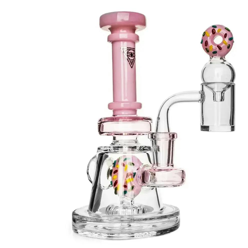 RED EYE GLASS - 8" Freshly Baked Dab Rig Set W/Donut Perc & Carb Cap (PINK)