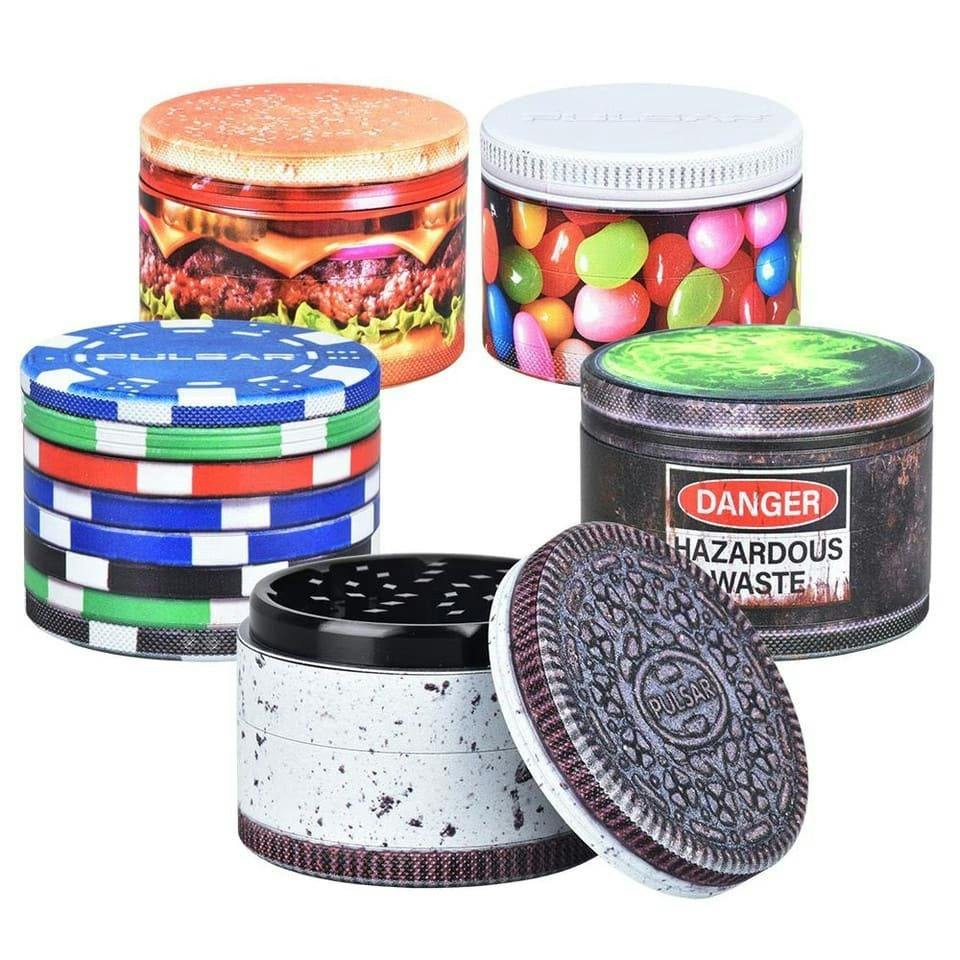PULSAR - 2.5" 4PC Design Series Aluminum Grinder (ASST DESIGNS)