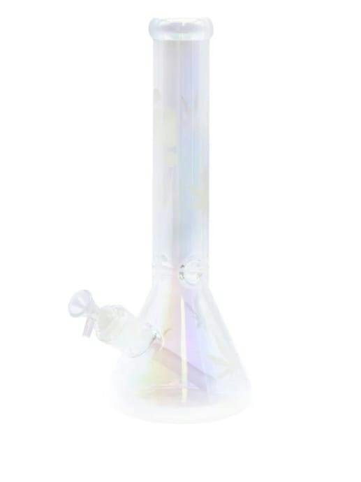 INFYNITI- 14" Tall Beaker Bong W/ Ice Pinch - Clear Sunshine - (Chrome Finish Leaf)