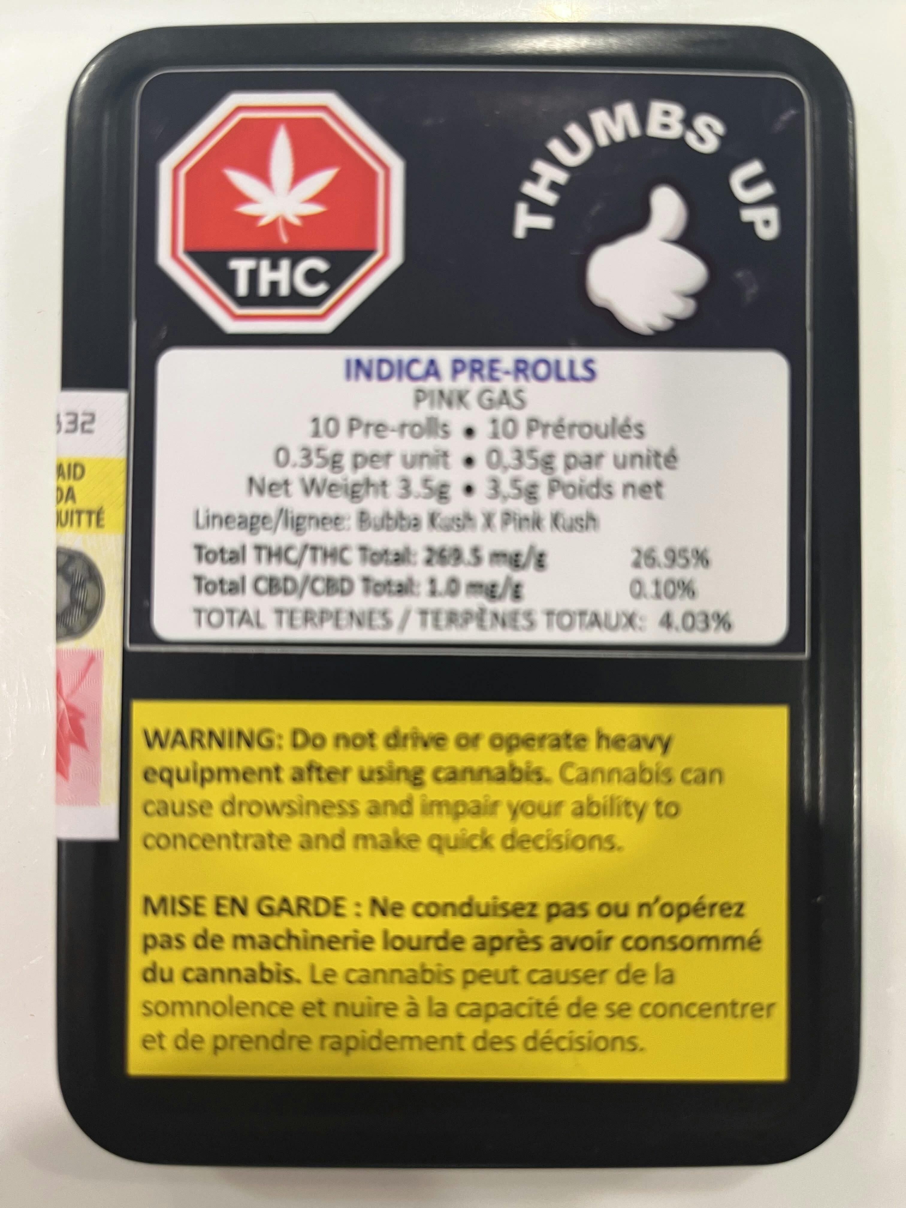 THUMBS UP 10 PACK - Indica Pre-Rolls (Wedding Cake) (10x0.35g) PACK OF 10 INDICA