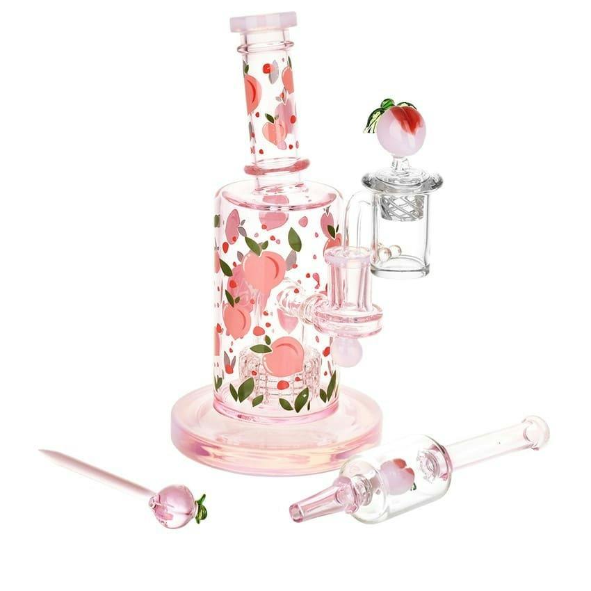 PULSAR - 8" Tall 14mm Fruit Series Glow In The Dark Dab Rig (PEACHES AND CREAM)