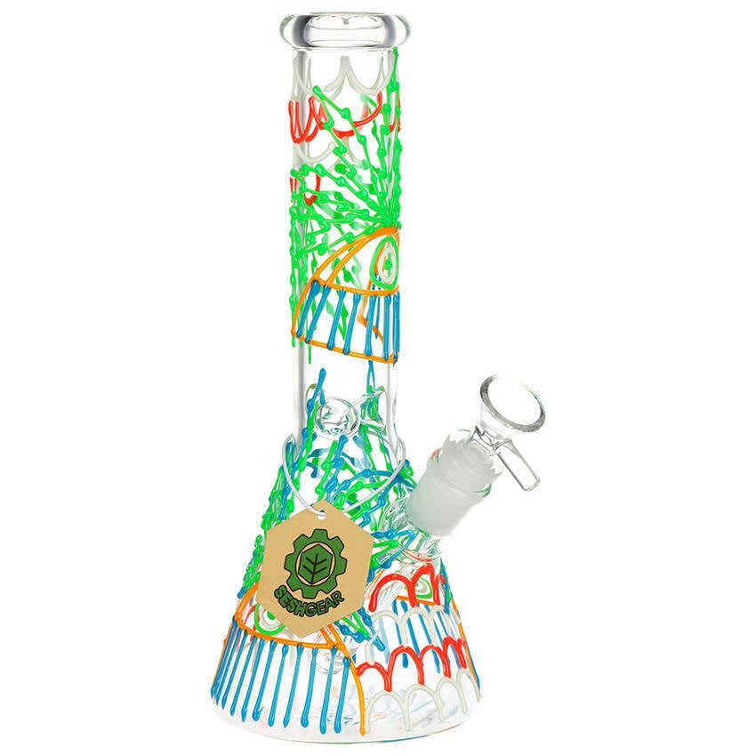 SESHGEAR - 10" Tall 14mm 420 Drizzle Glow in the Dark Beaker Bong