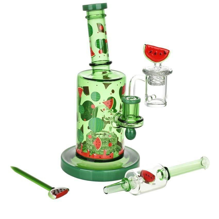 PULSAR - 8" Tall 14mm Fruit Series Glow In The Dark Dab Rig (WATERMELON ZKITTLES)