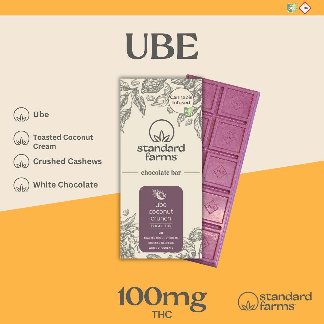 Standard Farms | White Chocolate Ube Coconut Crunch 10pk | 100mg Chocolate Bar at ROAM Dispensary