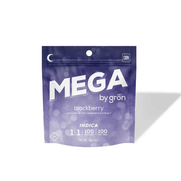 Grön | Blackberry MEGA 1:1 CBN:THC 2pk | 100mg Gummies