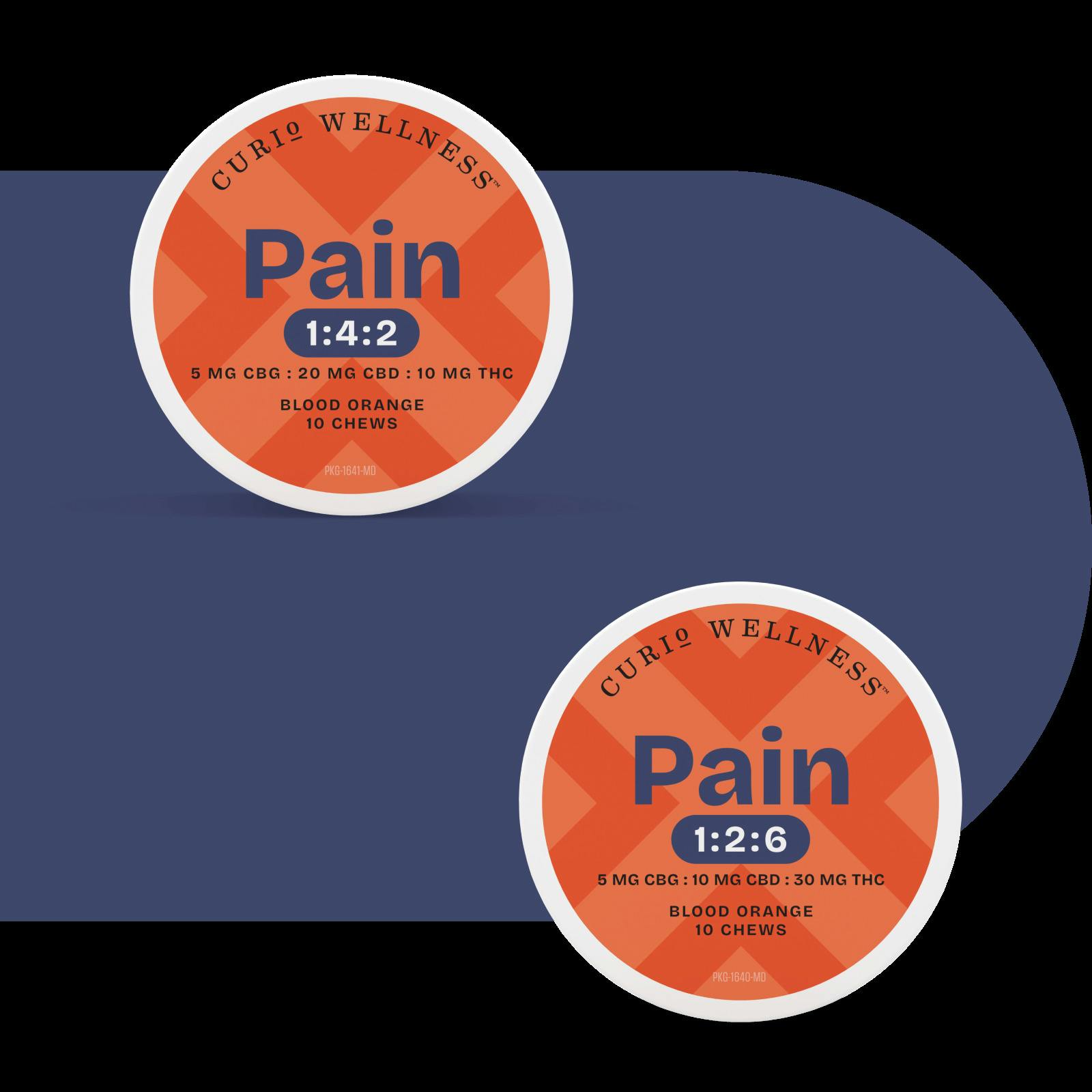 CURIO WELLNESS - PAIN - BLOOD ORANGE CHEWS 1:2:6 CBG:CBD:THC 300MG 10PK