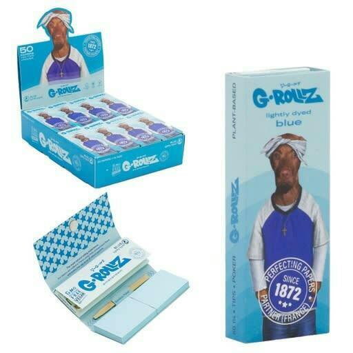 G-Rollz Pets Rock Lightly Dyed Blue 11/4 Rolling Papers + Tips