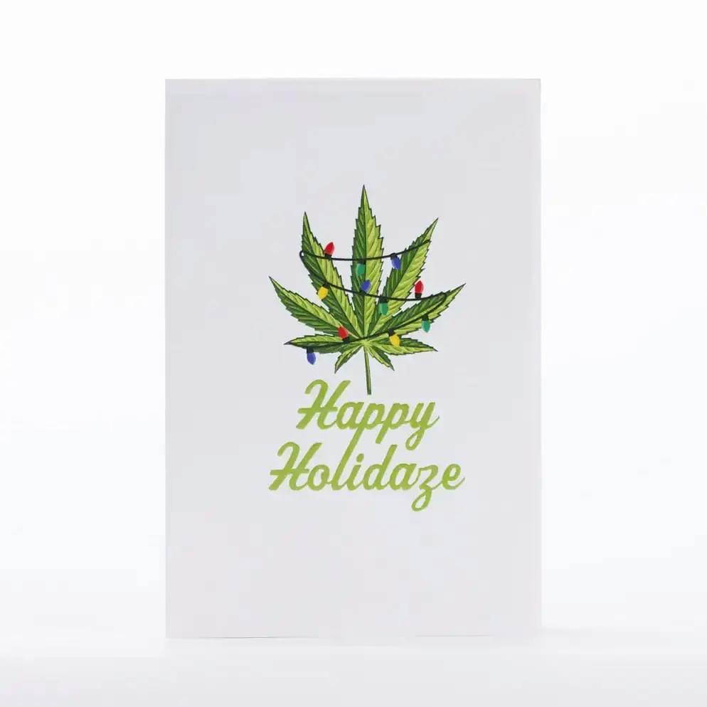 Intricate Greetings | Cannabis Leaf 3D Pop-Up Holiday Card - Happy Holidaze
