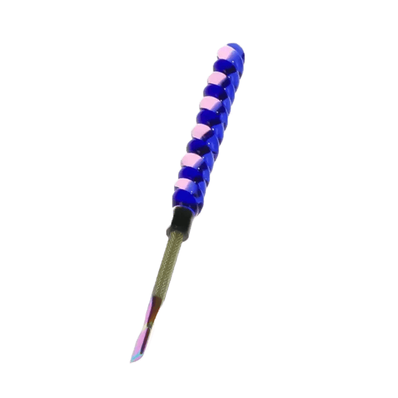 6" Twirly Glass & Stainless Steel Dab Tool - Blue/Pink