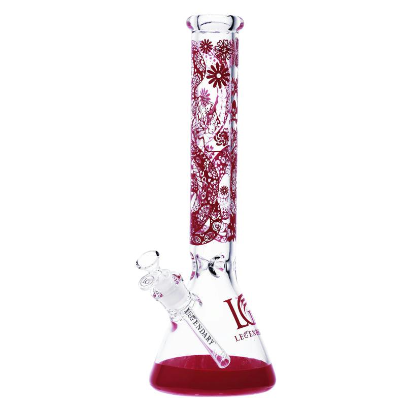 16" 7mm Legendary Floral Mist Beaker Bong - Red