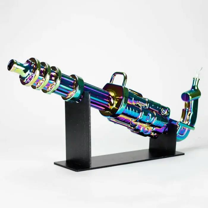 24" Electroplated Machine gun Design Glass Bong with Display Stand - Green