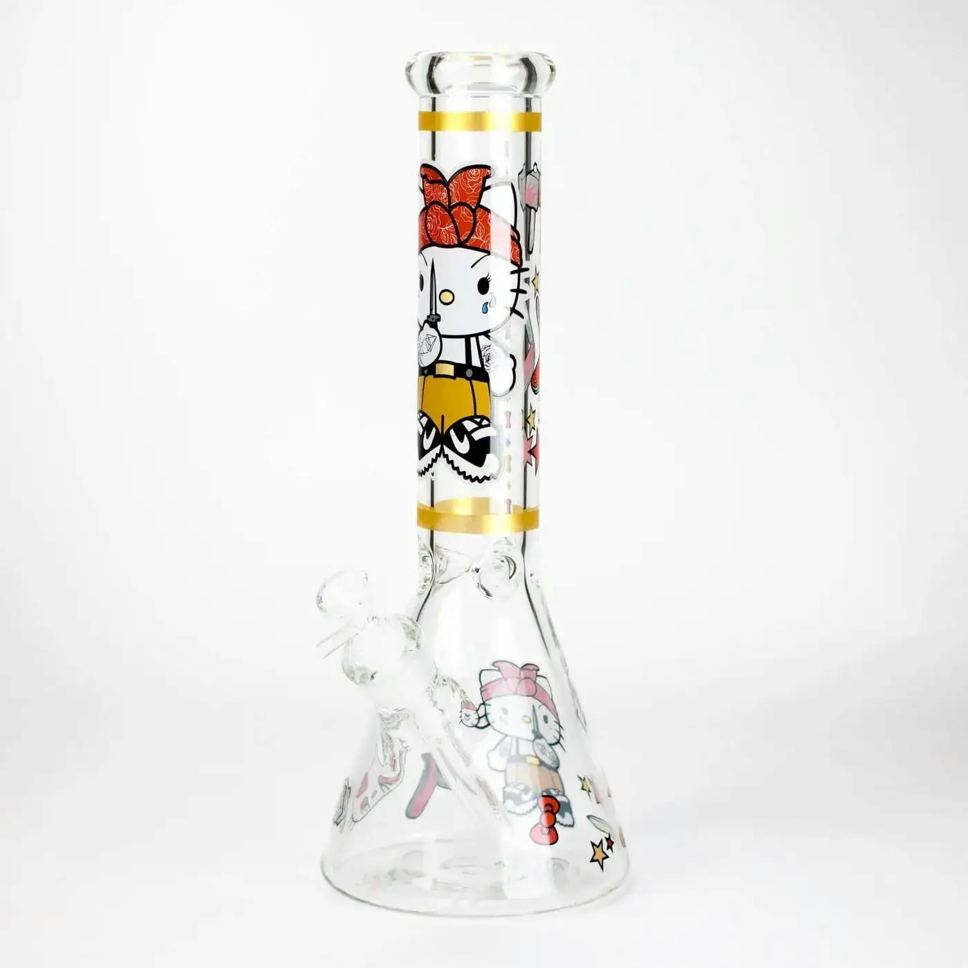 14" Wild Kitty Design 7mm Thick Heavy Duty Glass Beaker Bong - Glow in the Dark