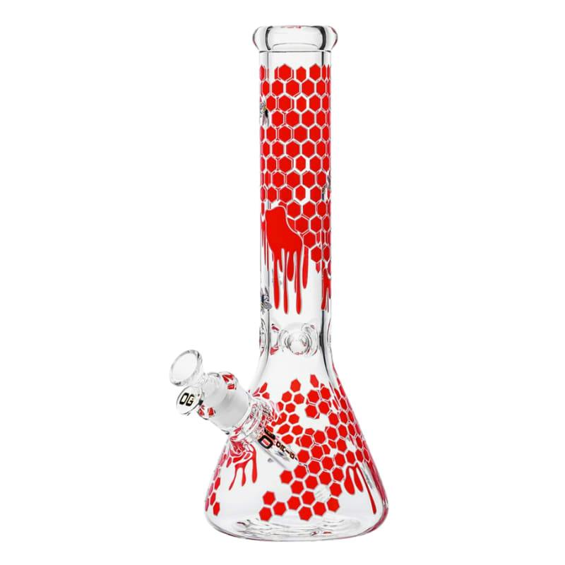 14" 7mm OG Original Glow-in-the-Dark Honeycomb Beaker - RED