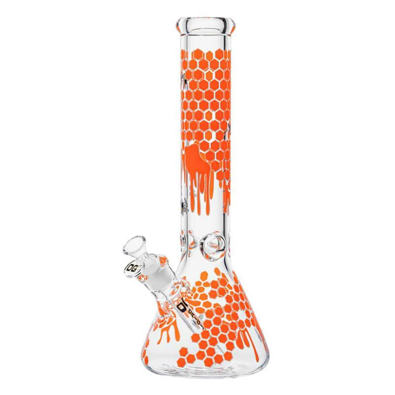 14" 7mm OG Original Glow-in-the-Dark Honeycomb Beaker - Orange