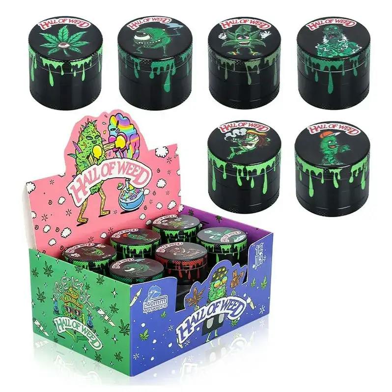 4 Part Grinder Hall Of Weed Series, Black Color, Printed Design