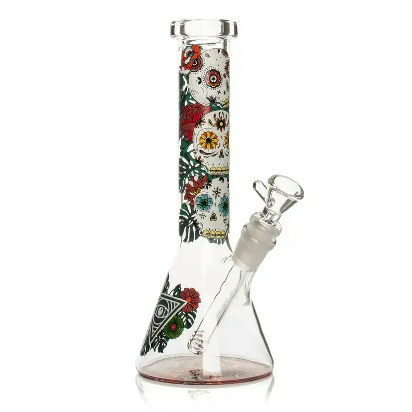 Red Eye Glass 10" Tall Sugar Skull Glow In The Dark Water Pipe