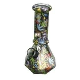 6" Prism Hex Mini Glass Bong Geometric Art Design Weed Leafs