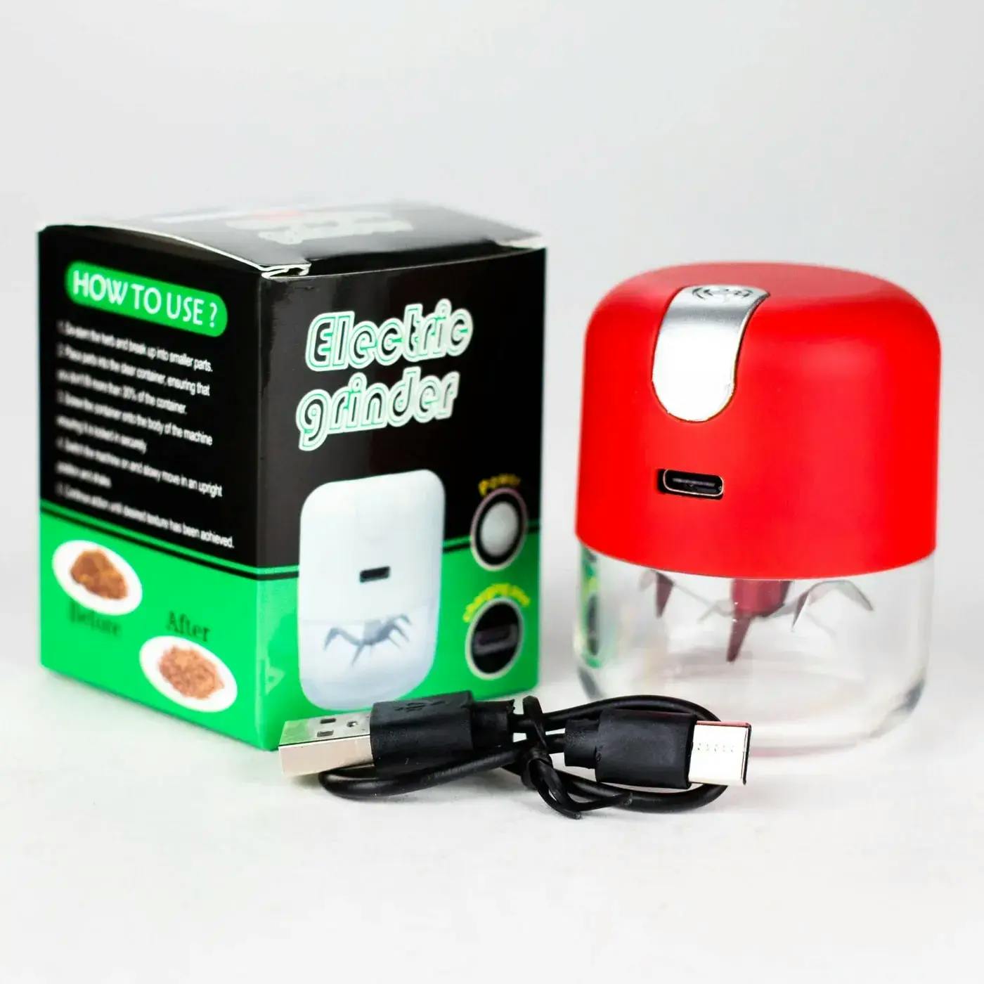 Electric Metal Grinder with USB Charging Cable - Red