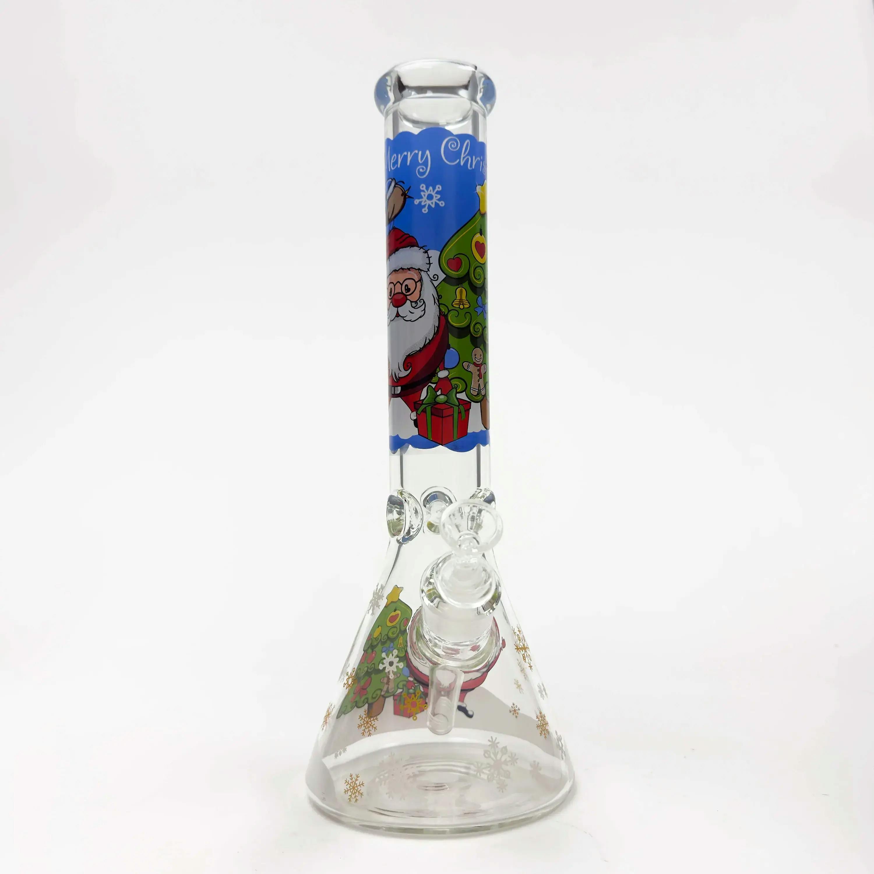 14" Holiday Series 7mm Thick Glass Water Bong - Glow in the Dark - KRAZY SANTA SPARROW