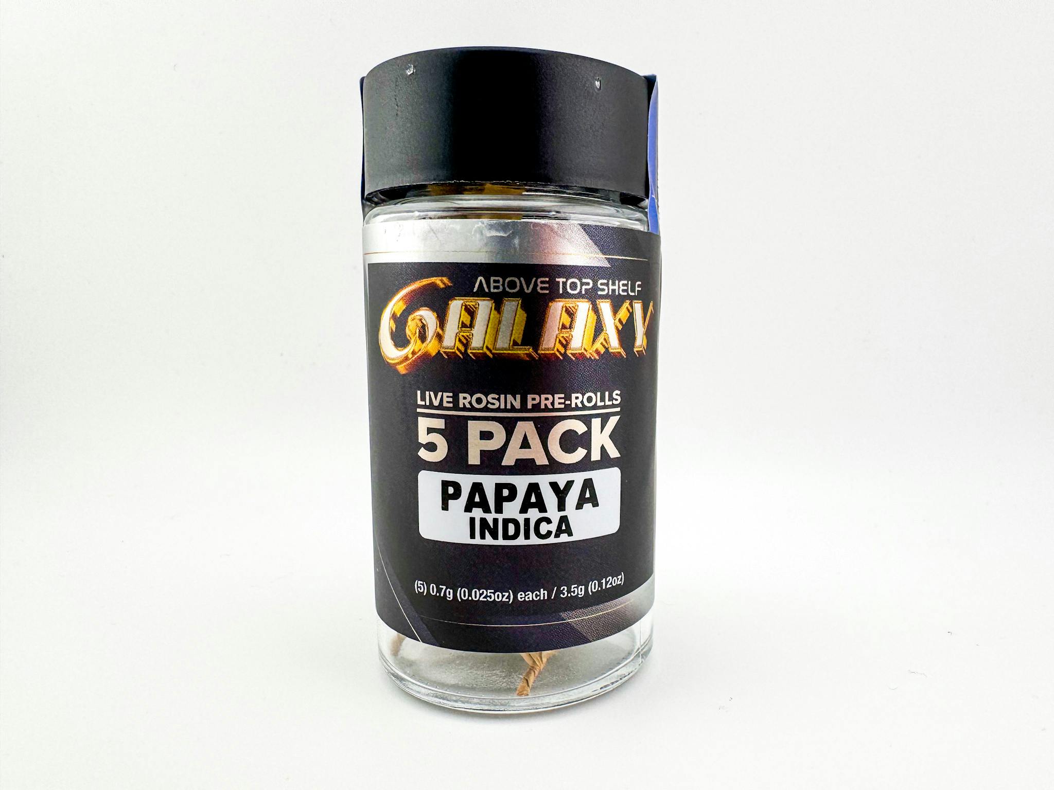 Galaxy Live Rosin Pre-roll 5 pack Indica Papaya at Mountain Medicine