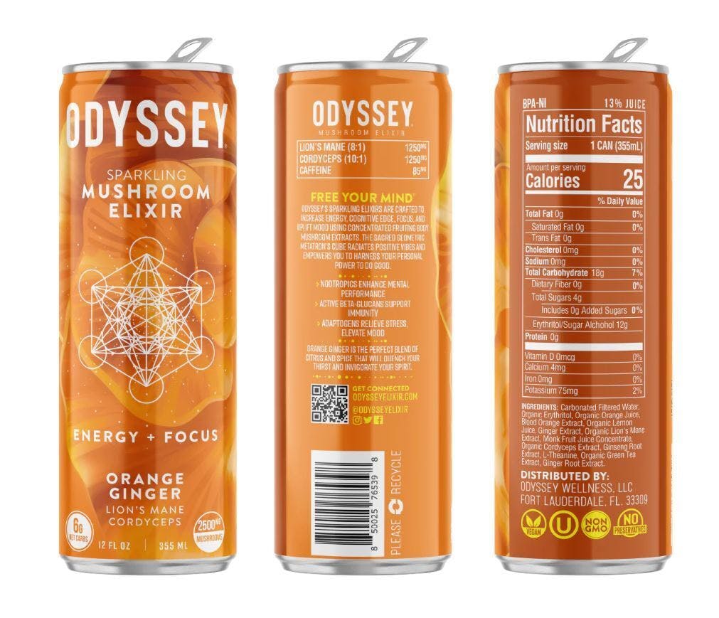 Odyssey Lion's Mane and Cordyceps Mushroom Energy Drink - Passion Fruit Orange/ Guava