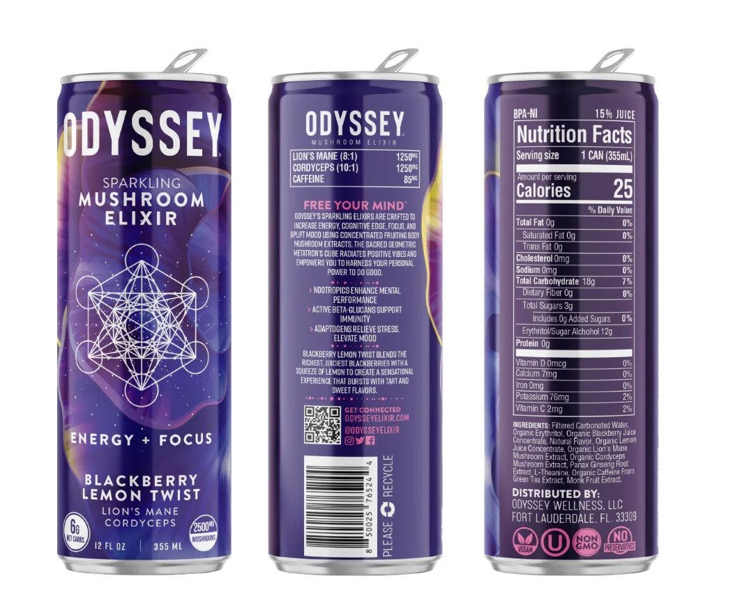Odyssey Lion's Mane and Cordyceps Mushroom Energy Drink - Blackberry Lemonade
