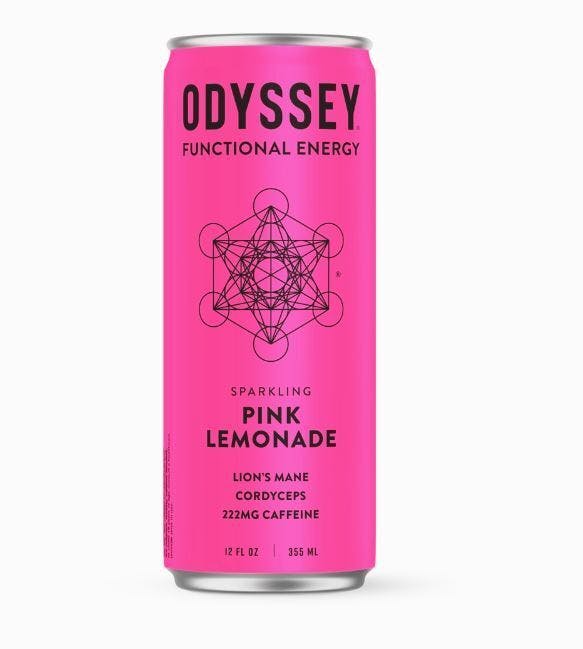 Odyssey Pink Lemonade Lion's Mane, Cordyceps, and 222mg Caffeine Beverage 12oz