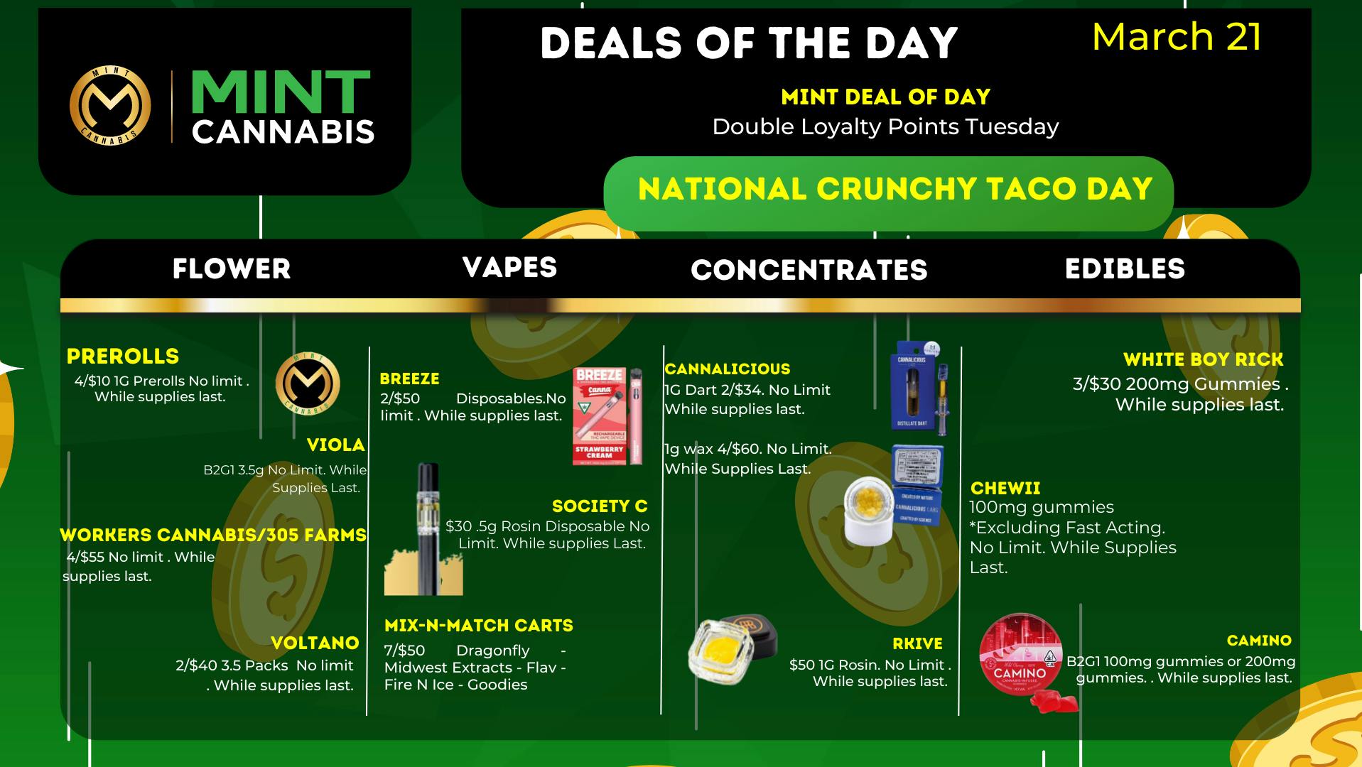 National Crunchy Taco Day 32123 at The Mint Cannabis Kalamazoo Weedmaps