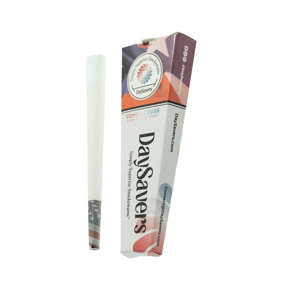 DaySavers 109mm American Flag PreRolled Cones Display Box Rolling Papers + Tips [3pk]