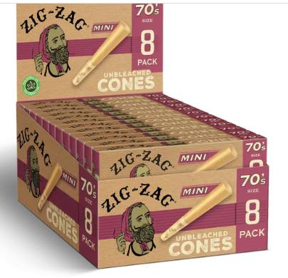 8pk Unbleached Cones 70's size - Zig Zag