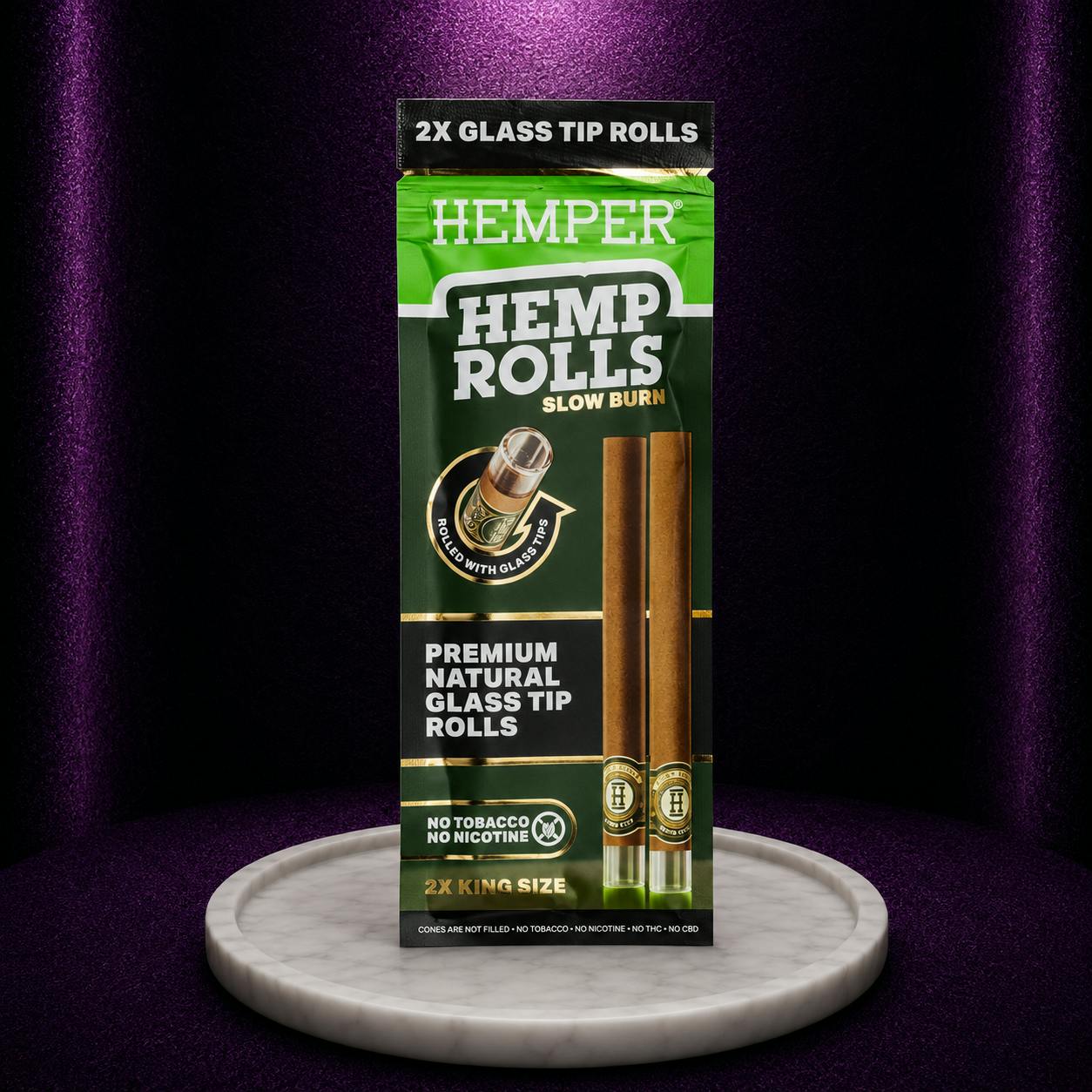 HEMPER King Size Hemp Rolls + Glass Tips 2 Pack