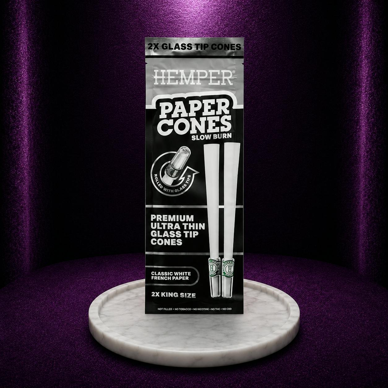 HEMPER King Size Paper Cones + Glass Tips 2 Pack