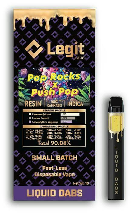 LEGIT LABS | 1G LIVE RESIN DISPOSABLE | POP ROCKS x PUSH POP cannabis product