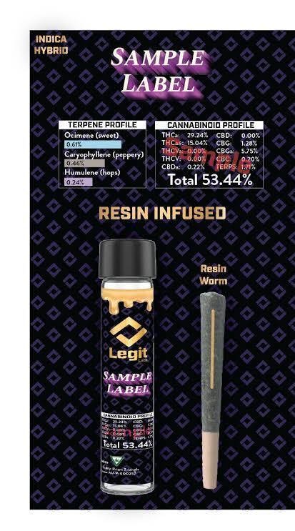 LEGIT LABS | 1.25G INFUSED PRE-ROLL | PURPLE RAINE x PAPAYA BOMB cannabis product