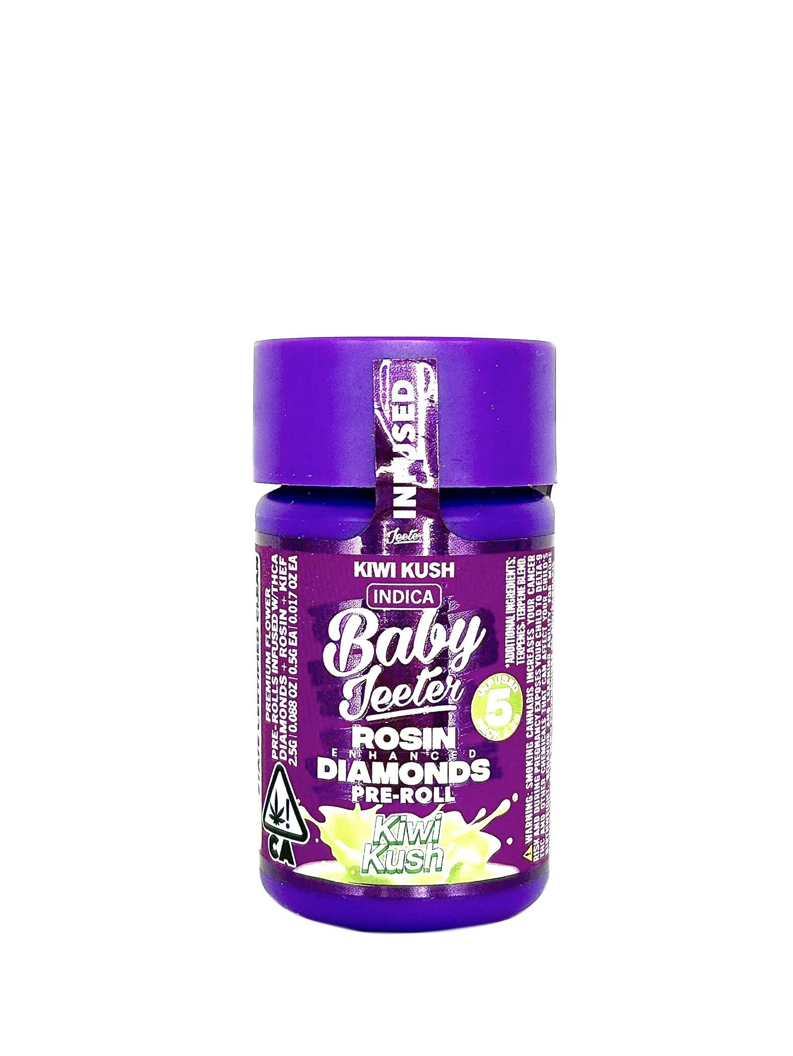 Jeeter - Baby Jeeter - Kiwi Kush - 0.5g x 5=2.5g, ROSIN & DIAMONDS INFUSED!