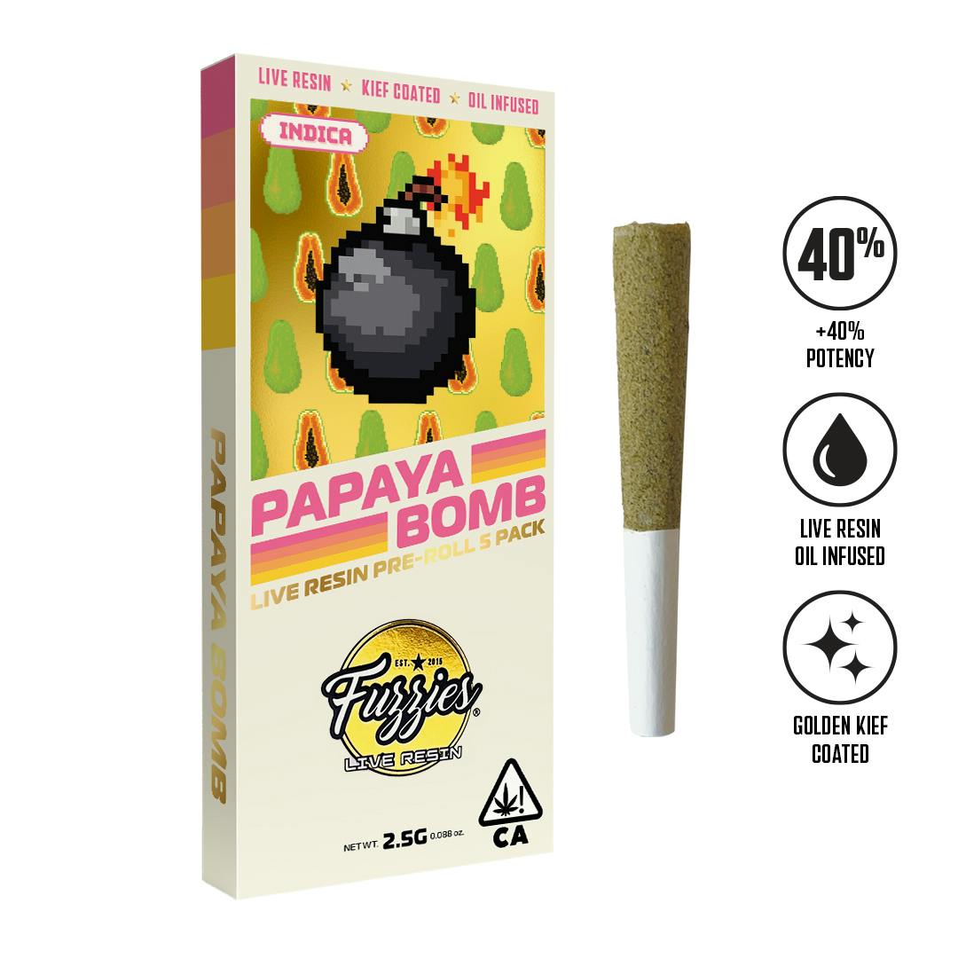 Fuzzies - Papaya Bomb - 5pk x 0.5g, LIVE RESIN INFUSED!