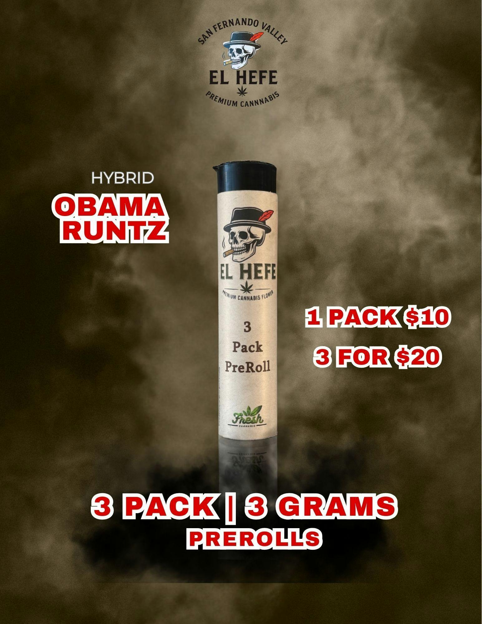 3 PACK PREROLLS - OBAMA RUNTZ