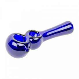 Red Eye Glass 4.5" Blue Twice Baked Hand Pipe W/2 Bowls & Ash Catcher Mouth
