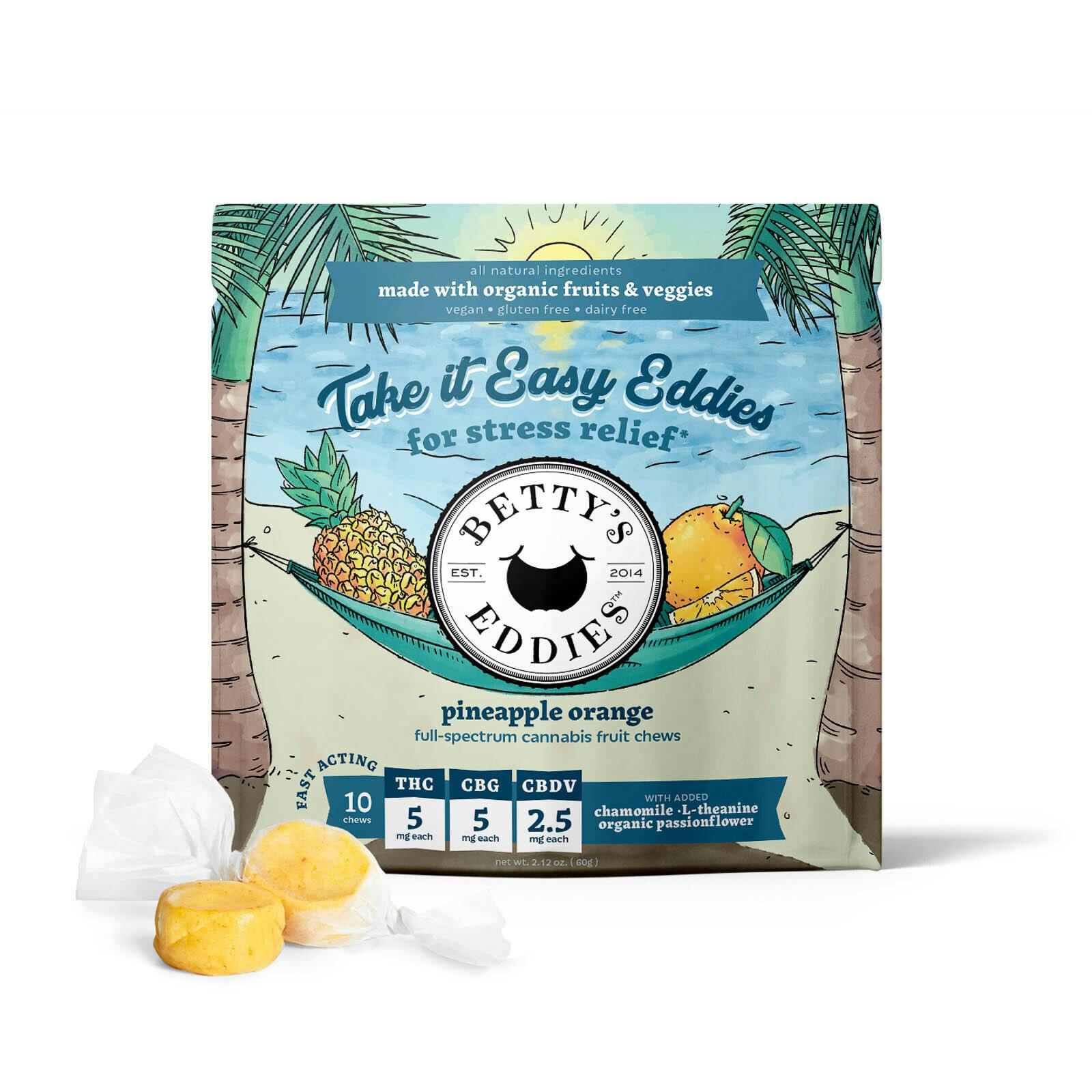 Take It Easy Eddies – Pineapple Orange Fruit Chews (2:2:1 THC:CBG:CBDV) | Betty's Eddies