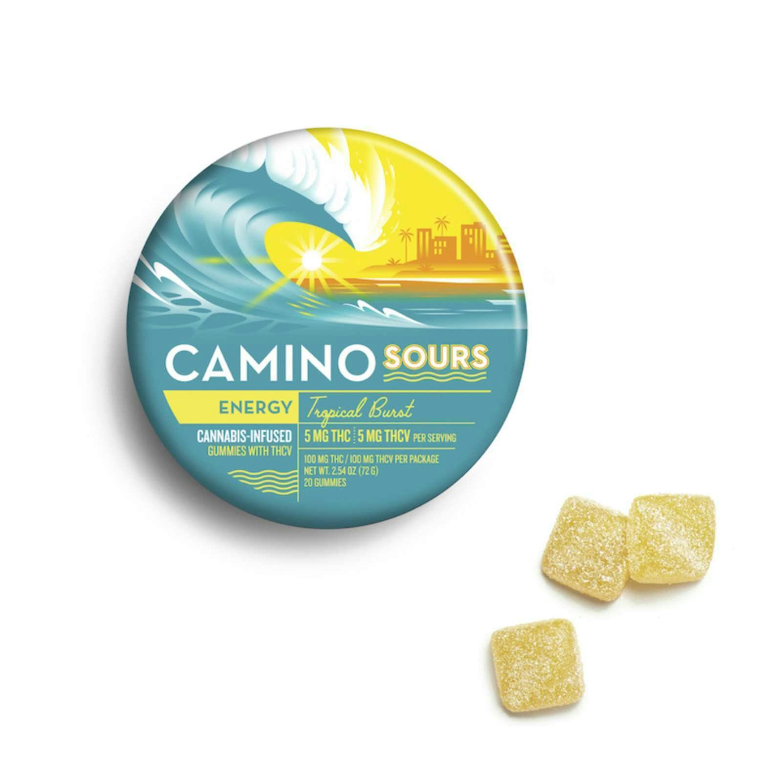 Sour Tropical Burst "Energy" Gummies 1:1 THC:THCV w/ Caffeine | Camino