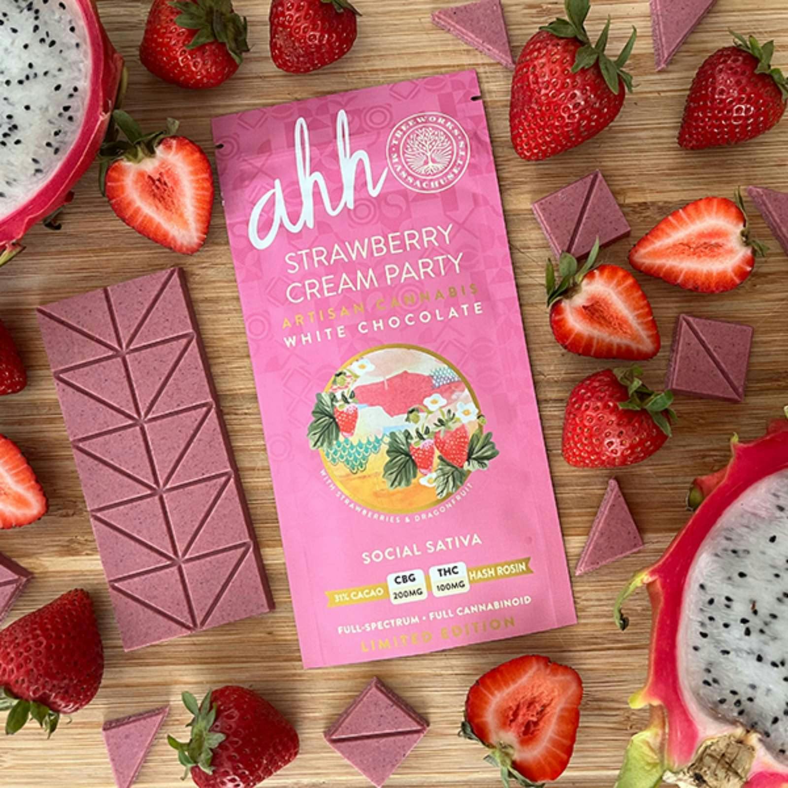 Strawberry and Cream Party White Chocolate 2:1 CBG:THC | Ahh Chocolate