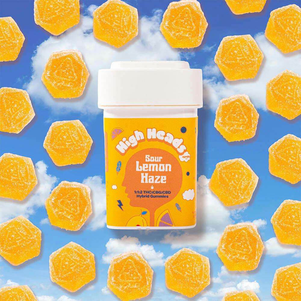 Sour Lemon Haze 1:1:2 - Hybrid 10pk (100mg THC / 100mg CBG / 200mg CBD) | High Heads - Sour Gummies
