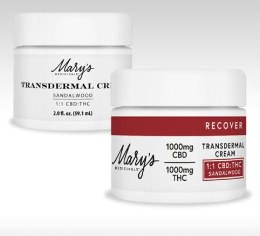 Mary's Medicinals: Topical | Transdermal Cream Sandalwood | Recover 1:1 | 400mg THC : 400mg CBD
