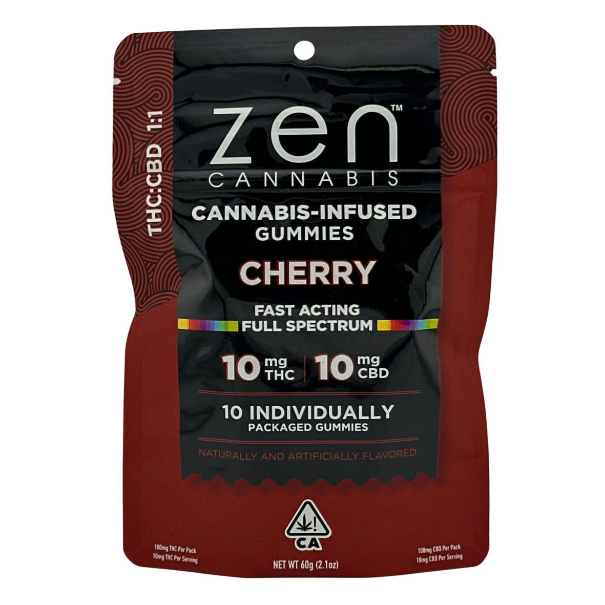 Cherry 1:1 THC:CBD 10-Pack Gummies by Zen Cannabis