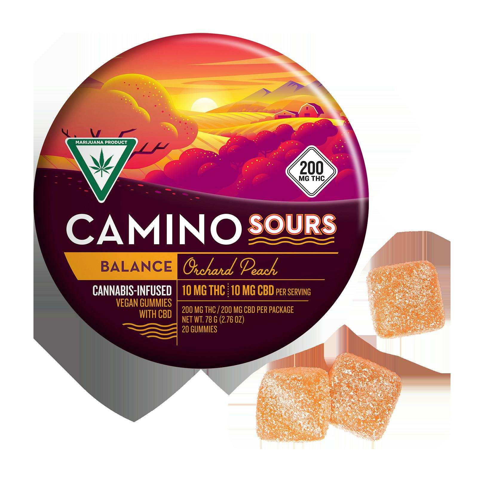 Camino | Orchard Peach Sour Gummies | 1:1 THC:CBD