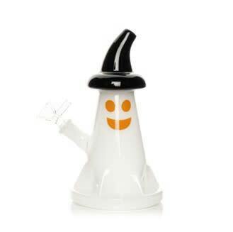Red Eye Glass 7.5" Tall White Ghost Bubbler