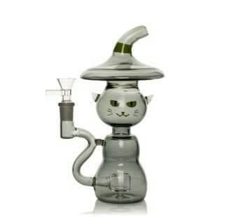 Red Eye Glass 8" Tall Smoke Black Cat Bubbler